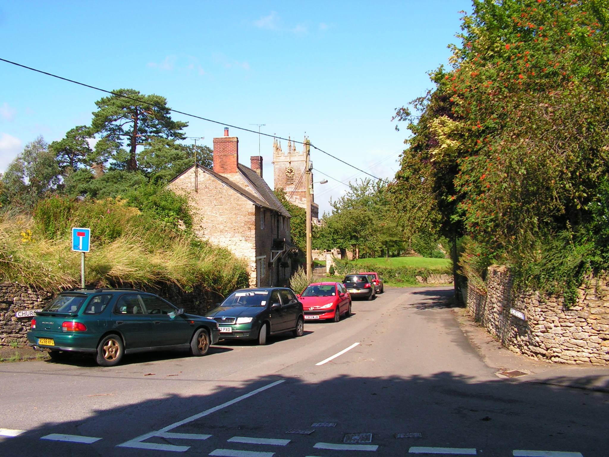 Church Street, Somerton, with the church tower behind