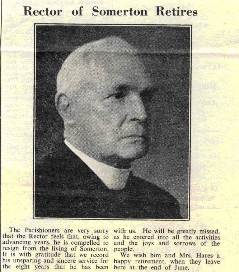 Newspaper cutting: Rector of Somerton Retires