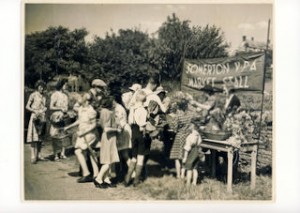 From left to right - Mabel Baldwin, May Moore, Joan Carter Mr Hawthorne, Violet Plumb, Roland Paviour, Sam Calver, Florrie Ginger, Betty Emberlin & Na…